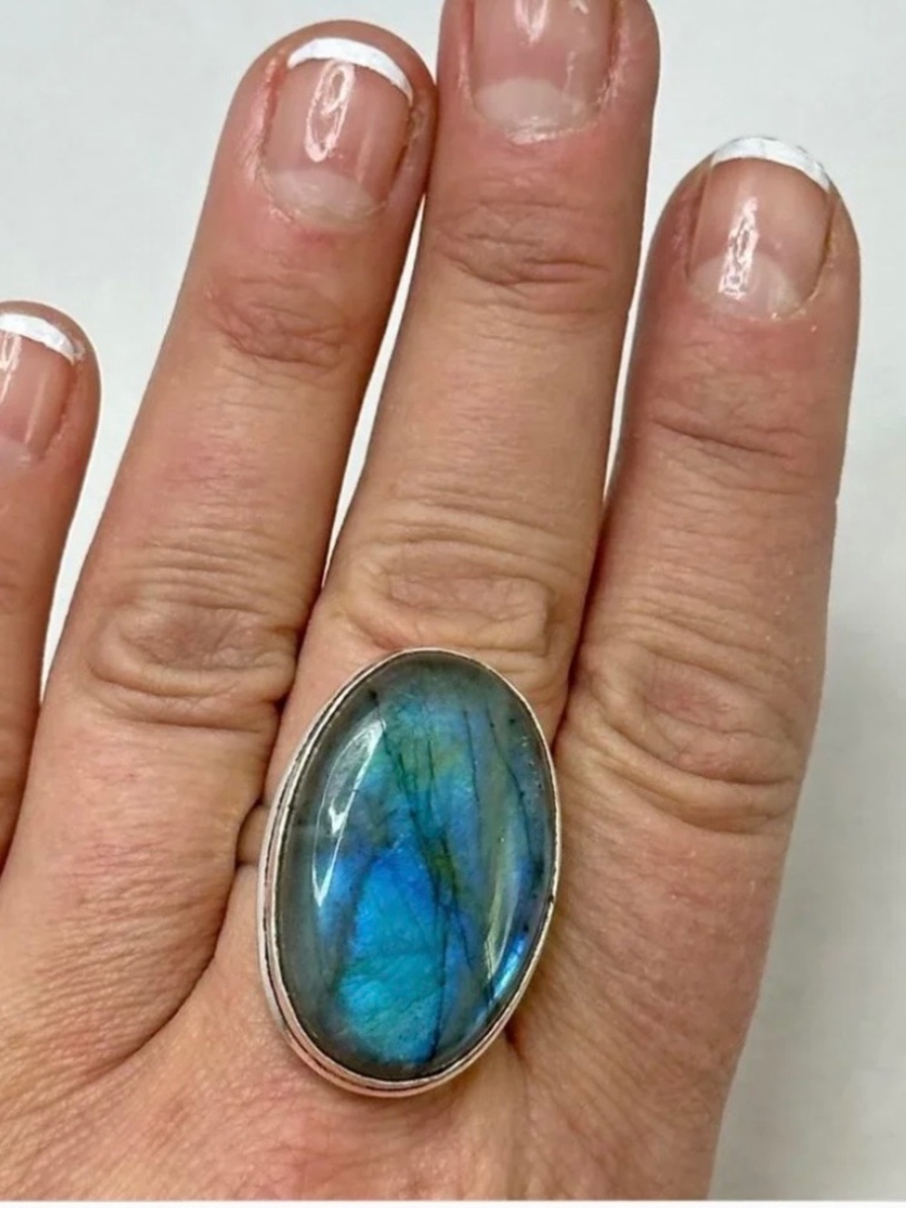 New Sterling Silver Blue Flash Labradorite Ring
